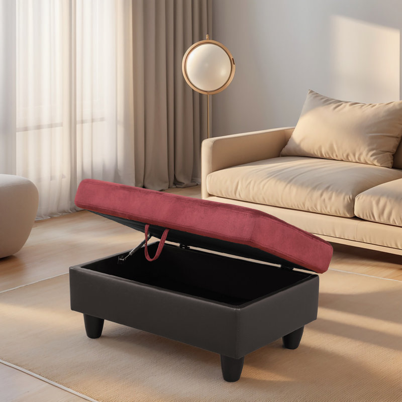 Breux Upholstered Ottoman, Red/Brown Polyester