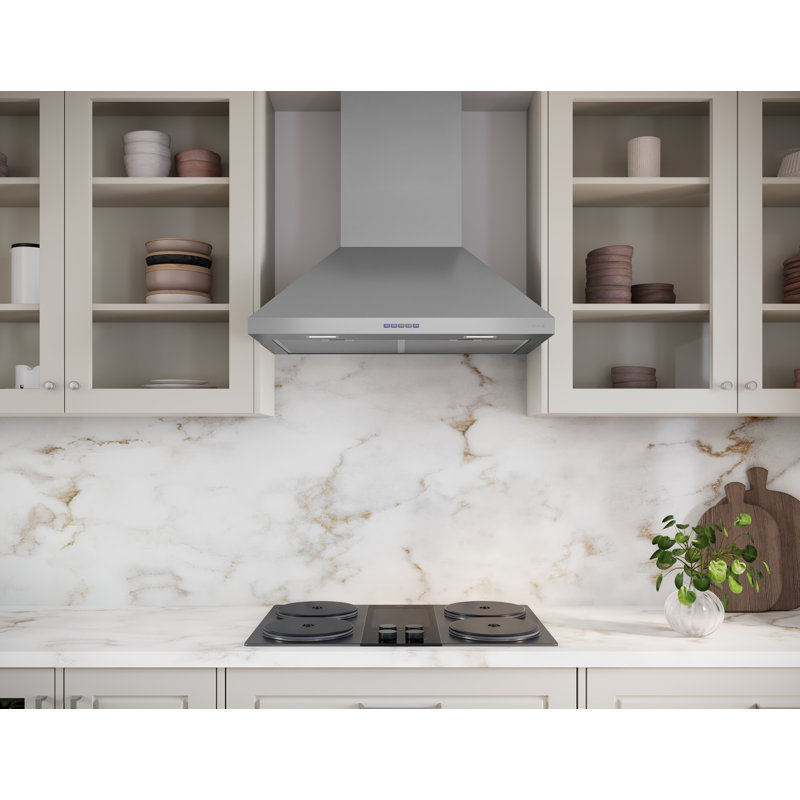 Ombra 36 in. 600 CFM Wall Mount Range Hood in Black Stainless Steel, Black, 30" W
