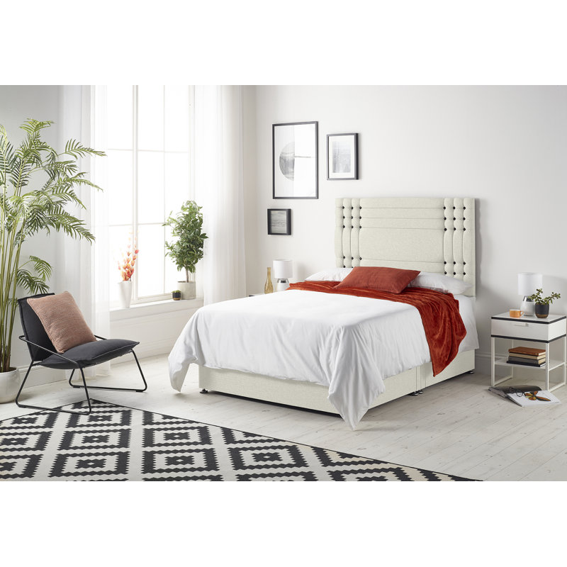Dennishia Sprung Memory Foam Divan Bed Set with Headboard, Ivory, Super King (6'), 4 Drawers