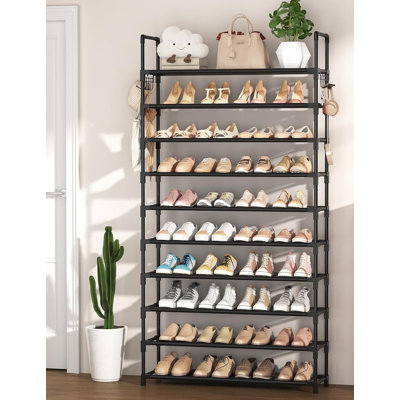 The 10 Tiers Shoe Rack Tall Large Capacity 50 Pairs Wide Shoe Organizer with Two Hooks