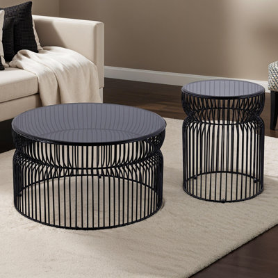 Set Modern Contemporary Metal 30" Round Coffee Table, 21"Height End Table by Hokku Designs