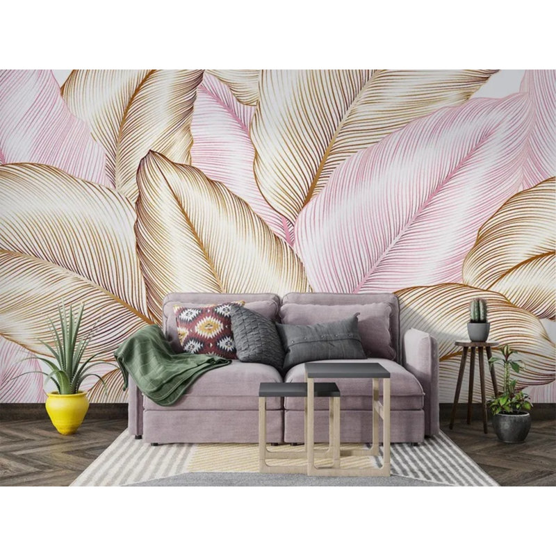 Élégante murale luxueuse à motif de feuilles de palmier tropicales, L 108 po x l 96 po