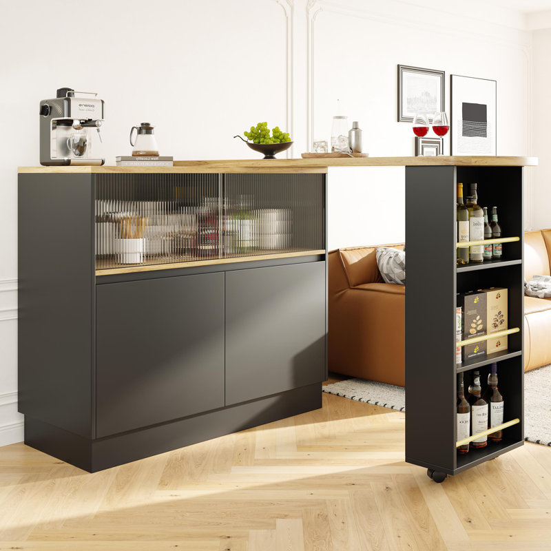 360° Rotation Bar Table With Doors And Shelves, Black