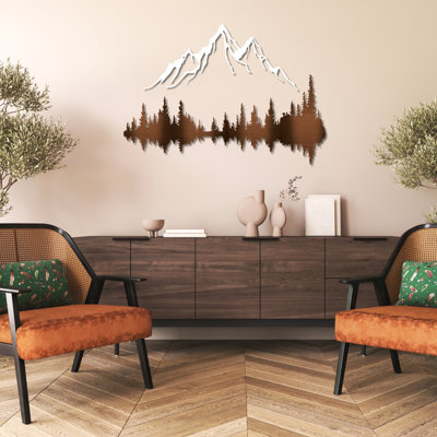 Rustic Forest Landscape Metal Wall Art – Nature Cabin Wall Decor