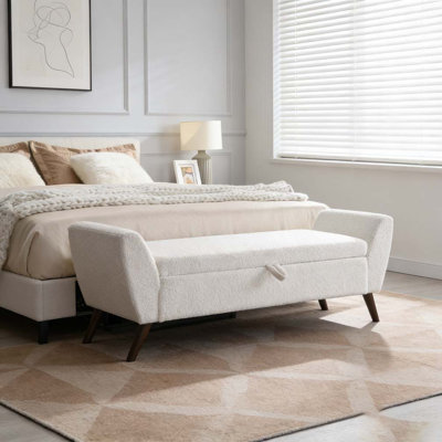 Banc de rangement moderne de 60 po avec pieds en bois Mid-Centruy