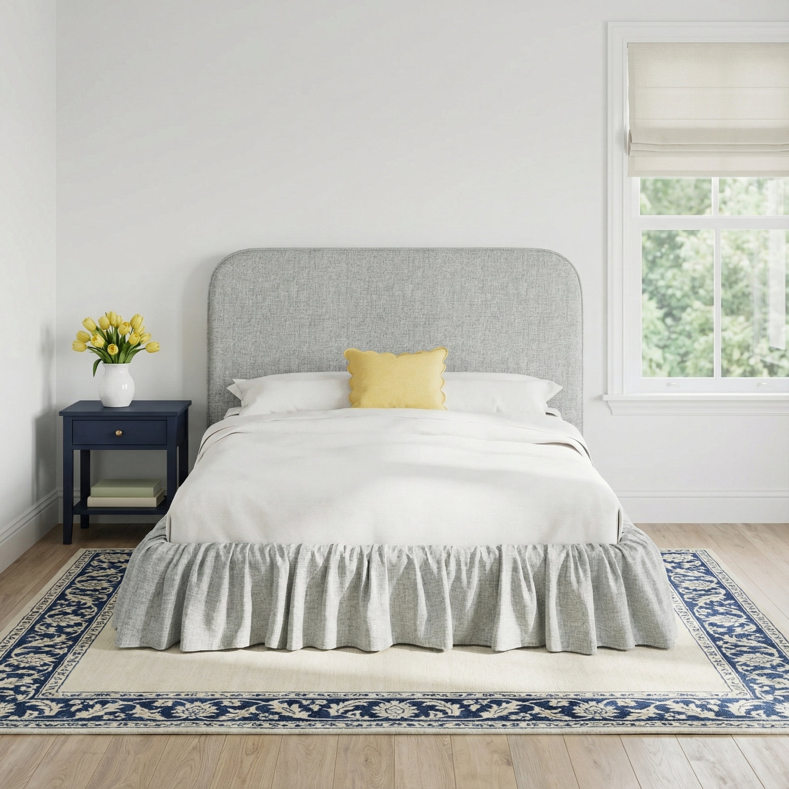 Maggie Ruffle Platform Bed, Queen, Zuma Pumice Textured Linen