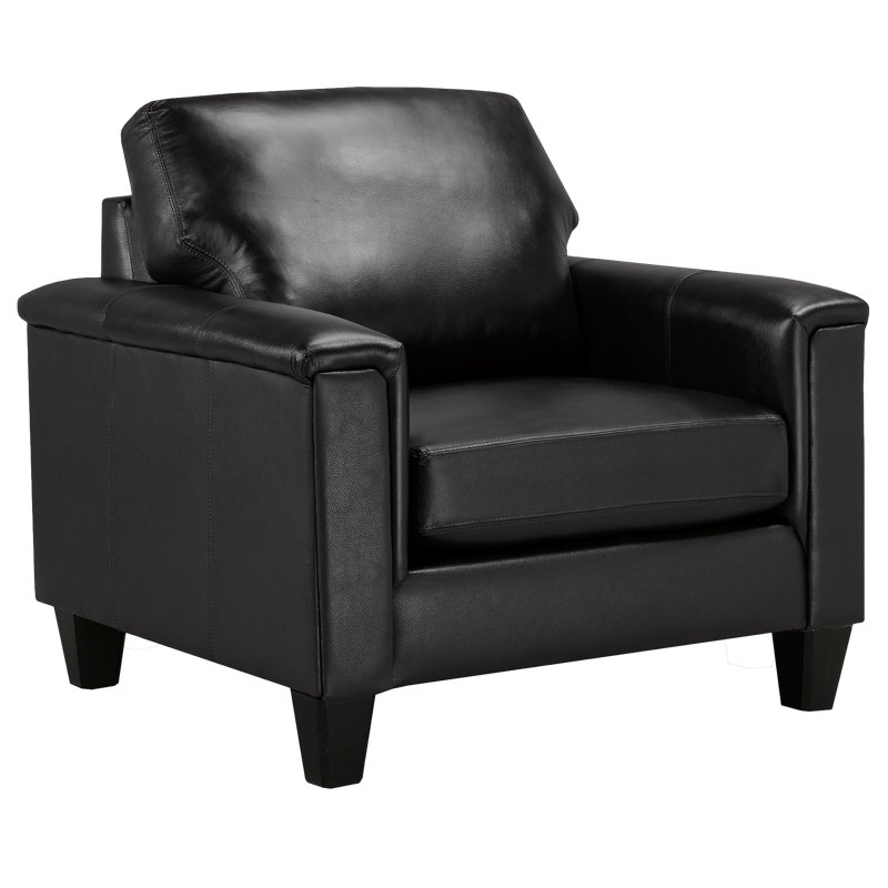 Benson Upholstered Armchair, Black Genuine Leather