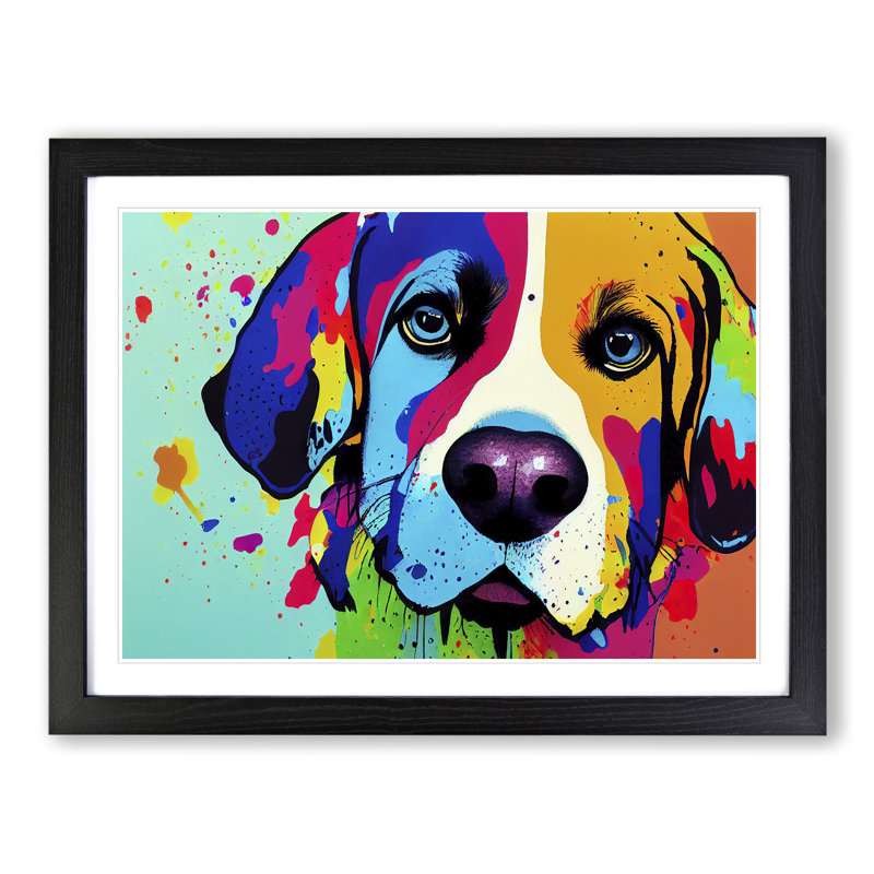 XH1022-6598X Dog Vol.2 Abstract - Single Picture Frame Painting, Black, 46cm H x 64cm W x 2cm D