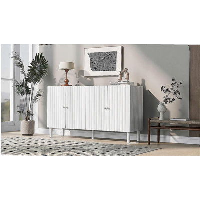 Élégant buffet à quatre portes en forme de U avec porte ondulée, pieds cylindriques, poignée en métal lisse, réglable, adapté pour la salle d'étude, l'entrée et le salon