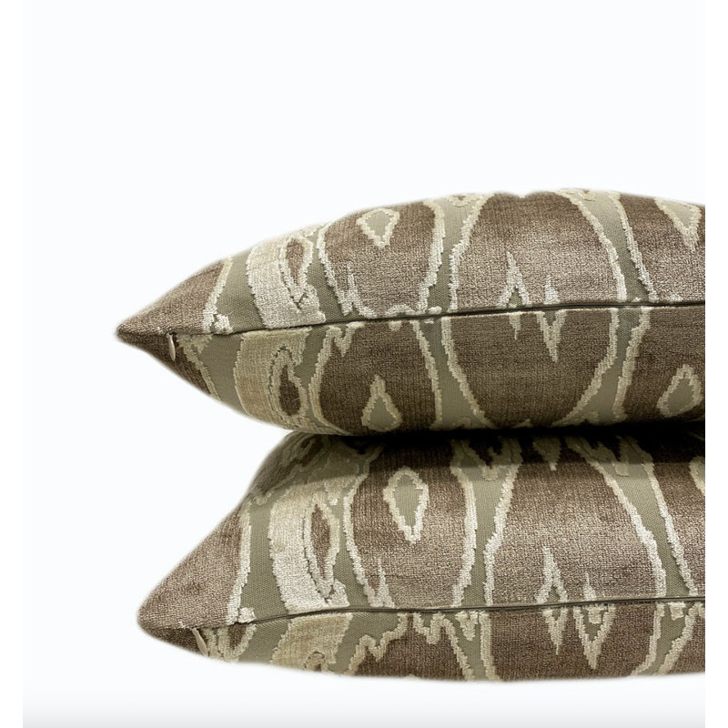 Cream and Taupe Velvet Throw Pillow Cover, 22"H x 22"W