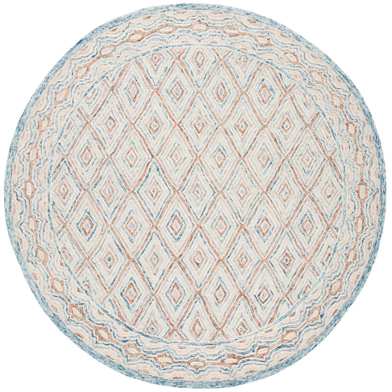 Tapis bleu / brun en laine touffeté à la main Conley, Rond 7 pi