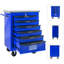 Chariot à outils 6 tiroirs pour garage, chariot roulant en métal avec roues, noir et bleu, verrouillage par clé, - chariot de rangement pour atelier à glissières de tiroir-1582267954