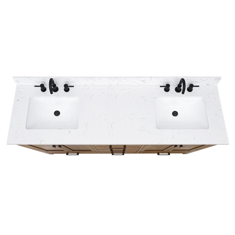 Modero 73" Double Bathroom Vanity Set, Cala White, Brushed Oak, 72" 