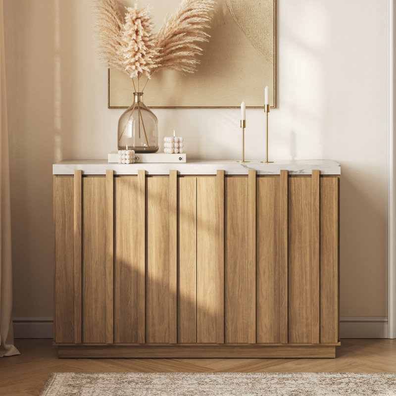 47" Modern Buffet Sideboard with Faux Marble Top, Camel