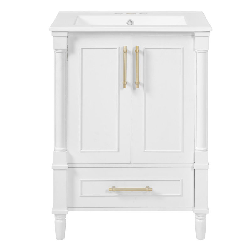 Meuble-lavabo autoportant 24 po avec lavabo et rangement multifonctionnel, Blanc