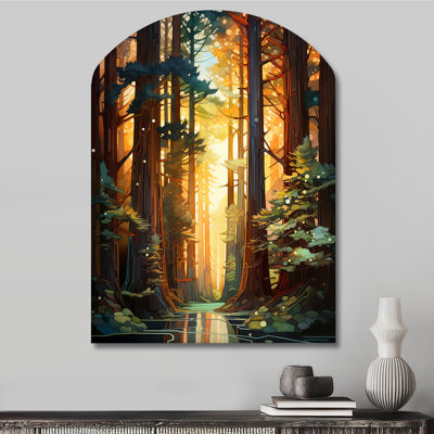 Redwood Shimmering Tree Heights I - Sculpture murale en forme d'arche en bois de séquoia