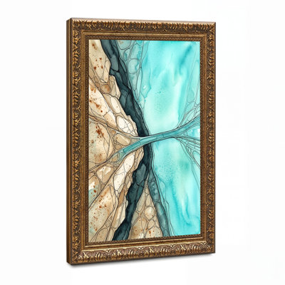 Aquarelle sur toile bleu sarcelle et beige