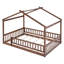 Structure de lit pleine grandeur avec clôture, finition noyer, pin, style maison de jeu pour une maison de sommeil amusante et confortable, construction en pin, espace de jeu, aménagement semi-fermé-130714553-130714551