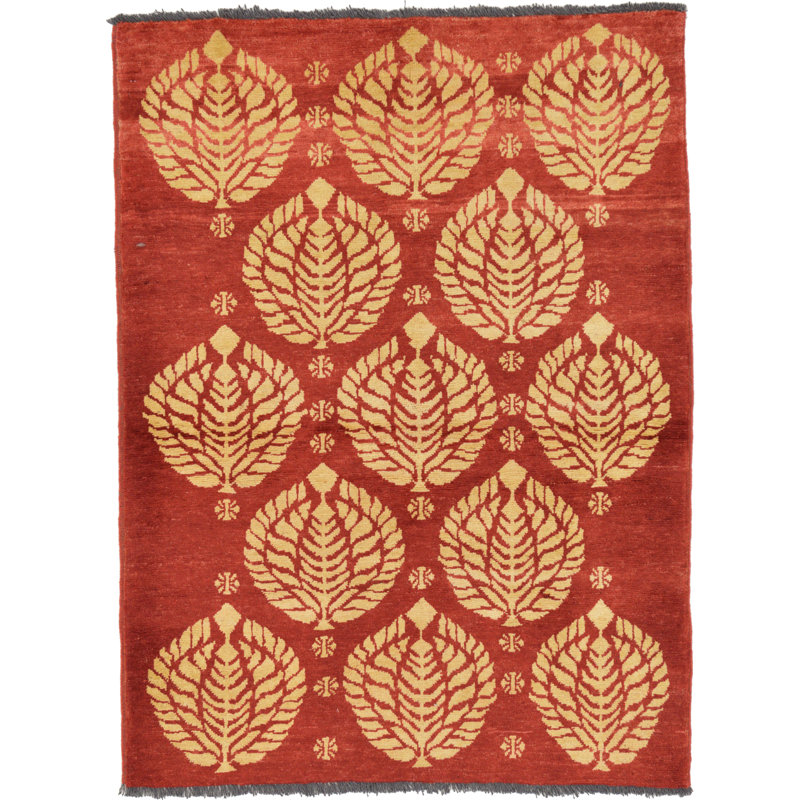 Tapis de zone en laine rouge/jaune 3 pi 6 po x 4 pi 9 po one-of-kind-noué la main Nash