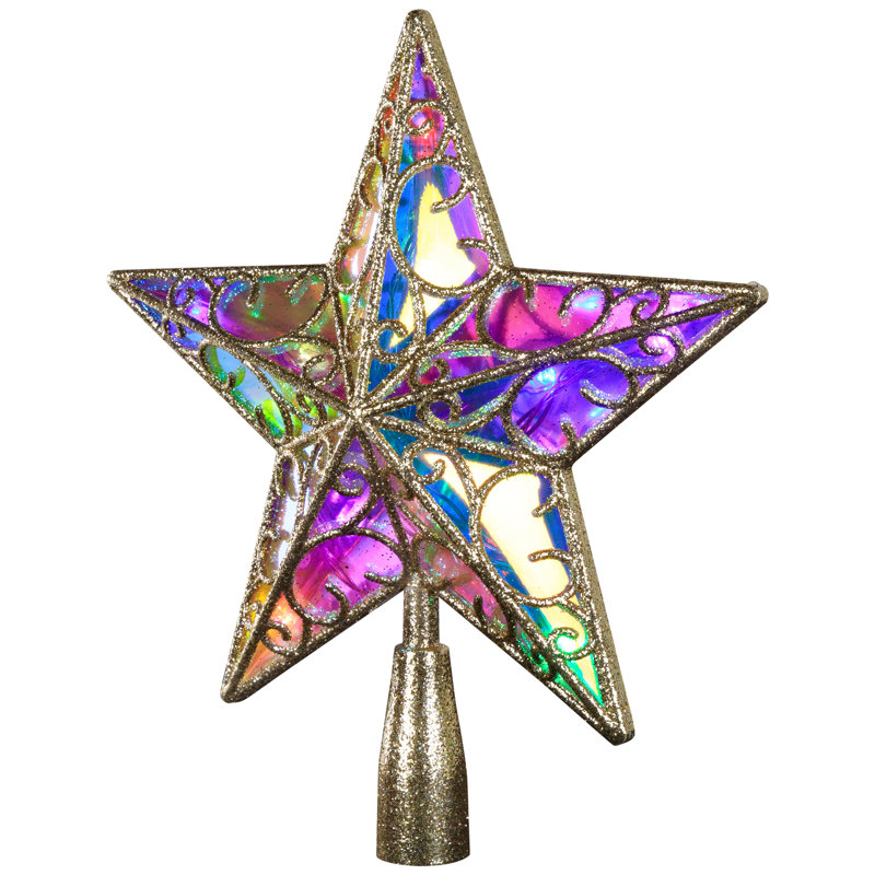 LED Lighted Glittered Star Christmas Tree Topper - 11" - Multicolor Lights, Champagne