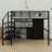 Full Size Metal Loft Bed With Table Set And Wardrobe, Metal Loft Bed Frame With Storage Stairs And 3 Drawers And Full Length Guardrail