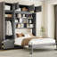 Lit escamotable grand format mural gris avec tablettes, tiroirs et garde-robe pour petits espaces suspendus