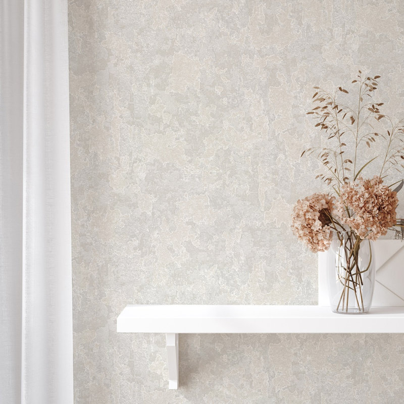 Papier peint métallique vieilli brillant patiné, Crème, crème
