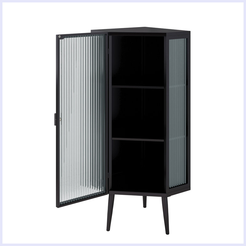 Armoire moderne avec portes en verre trempé et tablettes de rangement, Noir