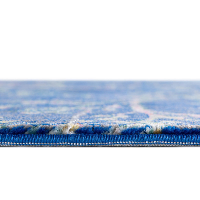 Tapis bleu marine / jaune / rouge Antony, Rond 5 pi 3 po
