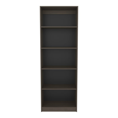 Bibliothèque moderne à 4 niveaux avec tablettes spacieuses et rangement supplémentaire, parfaite pour les livres et la décoration en noyer foncé / wengé noir
