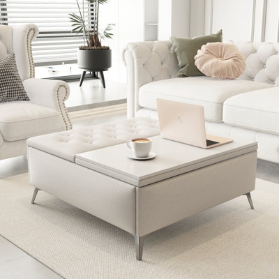 Table basse avec banc de rangement carré de 35 pouces de large avec repose-pieds de rangement surdimensionné