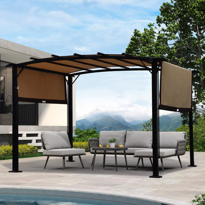 Pavillon de jardin d'extérieur 12 x 9 pi avec structure en rouille - Auvent rétractable, beige