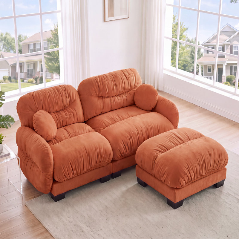 Upholstered 81.8'' Sectional, Orange Chenille
