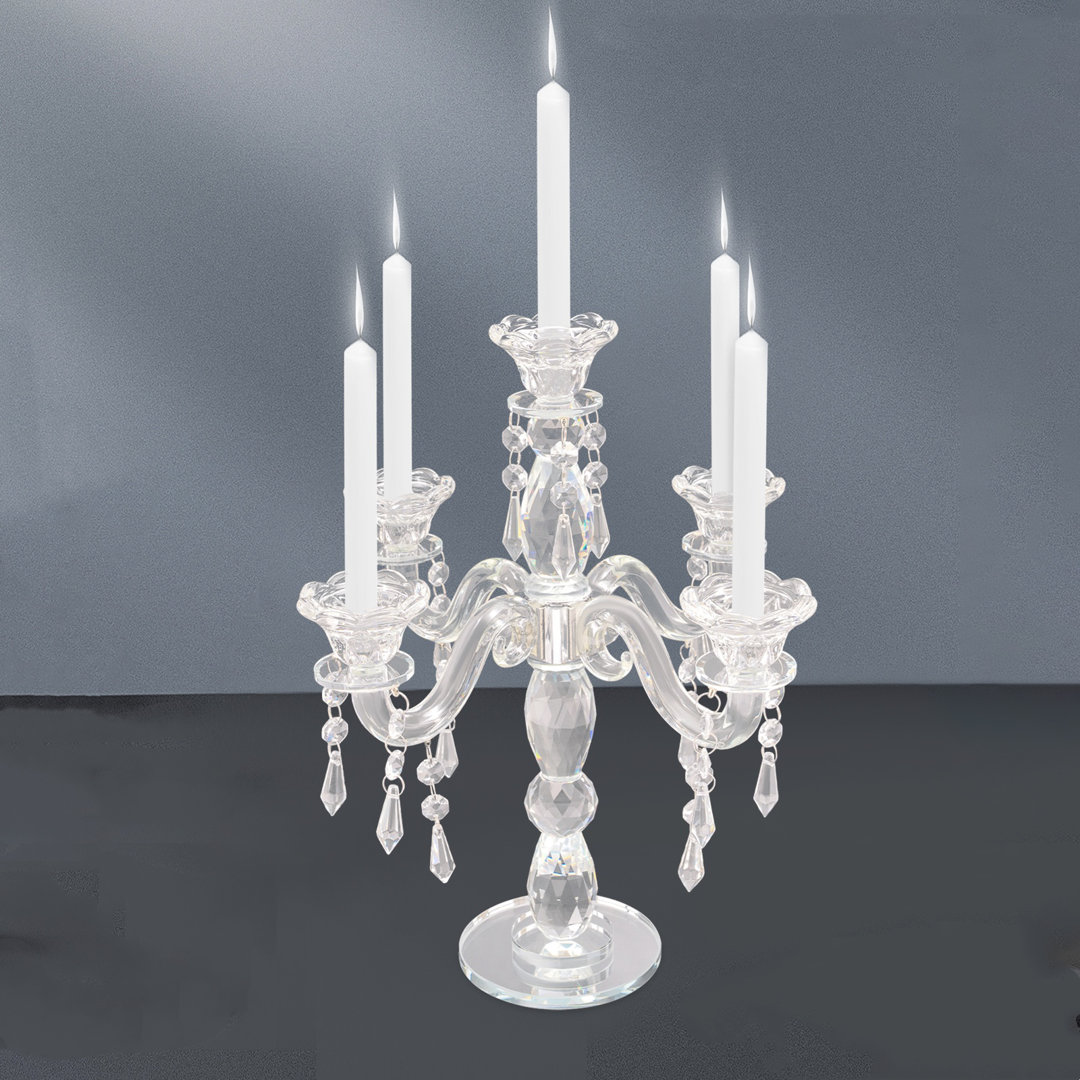 14"H 5-Arm Clear Crystal Glass Candle Holder House of Hampton®