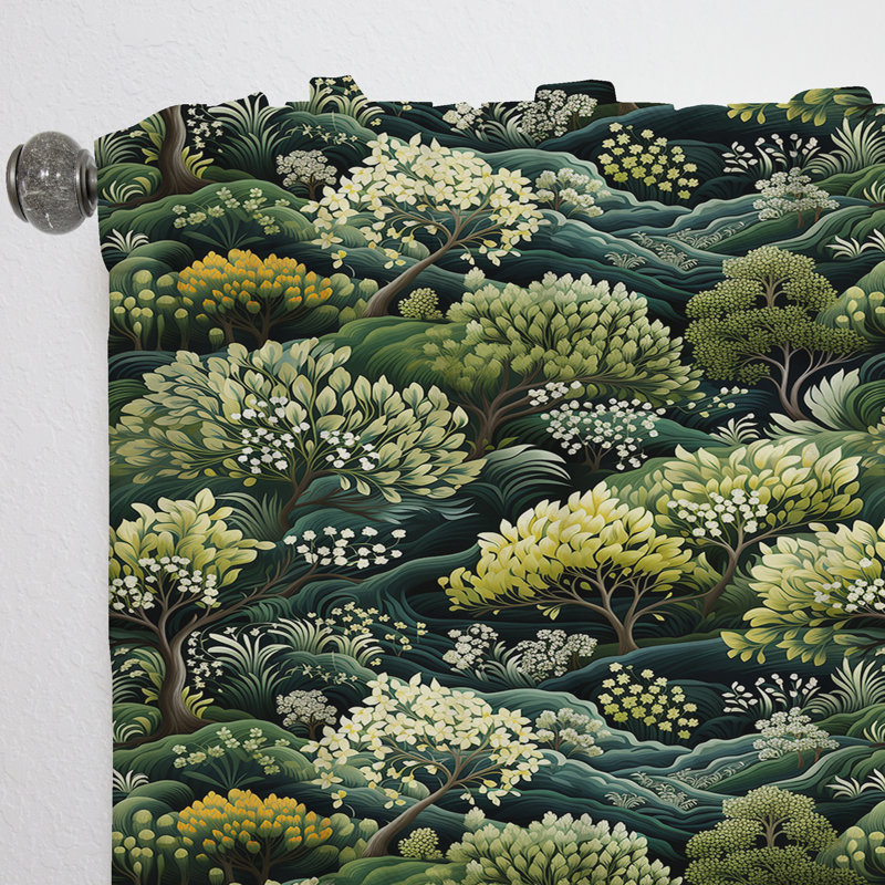 Motif botanique vert forêt IV - Rideau bohémien - Velours obscurcissant - 1 panneau, L 52 po x L 63 po