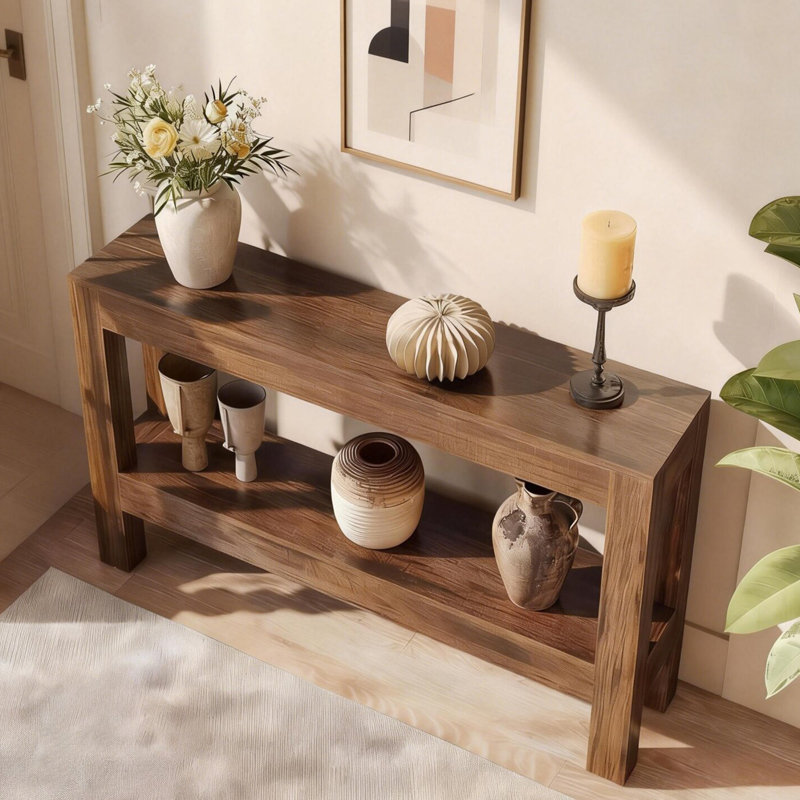 Console de style moderne en bois massif., H 29,5 po x l 47,2 po x P 13,7 po, Brun, Brun, Brun