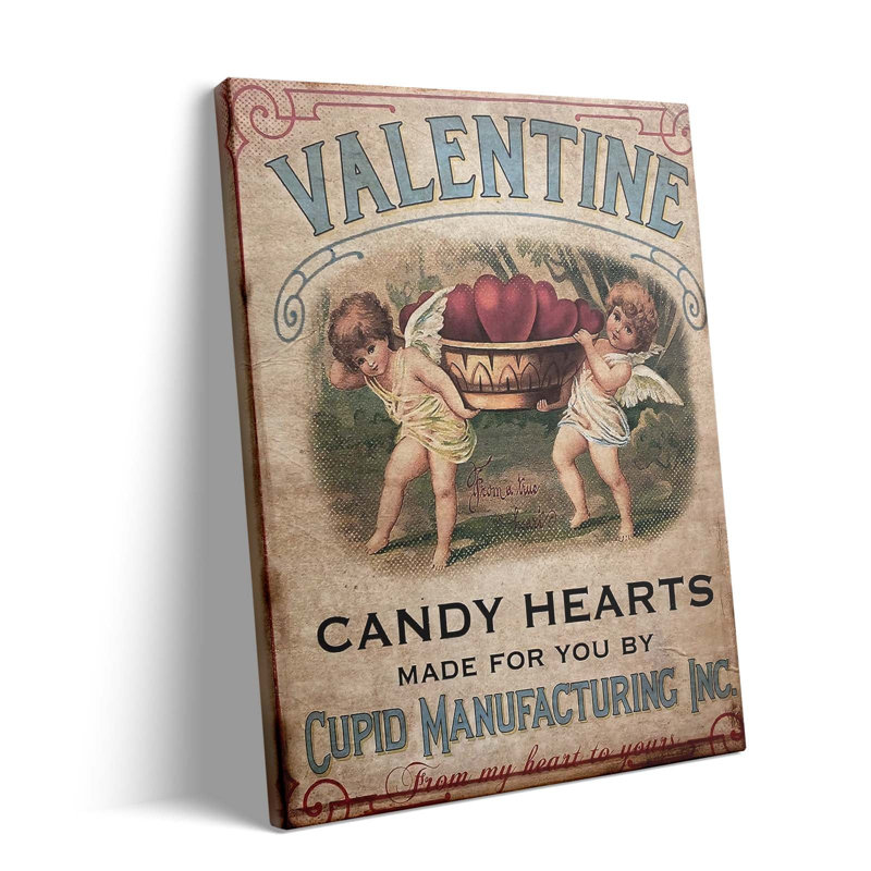 Art mural sur toile encadré P&L - 24 "x 20" Nostalgic Valentine Cupid Candy Hearts, 20 po x 24 po