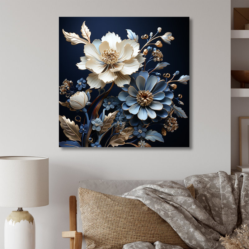 Impression moderne bleu et blanc sur bleuets - I, Toile tendue, H 36 po x l 36 po x P 1,5 po