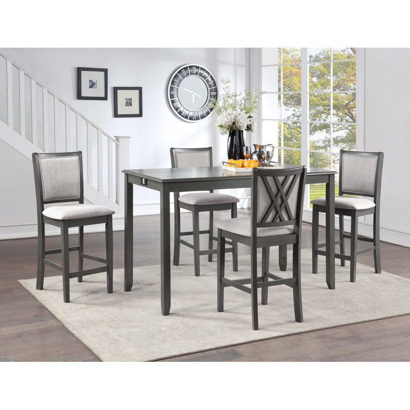 Josiha 5 - Piece Solid Wood Dining Set, Gray, 41" H x 19" W x 19" D