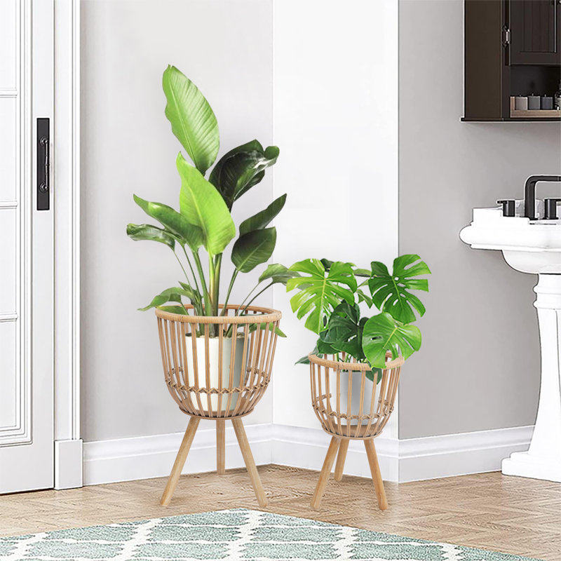 Ensemble de 2 jardinières en rotin