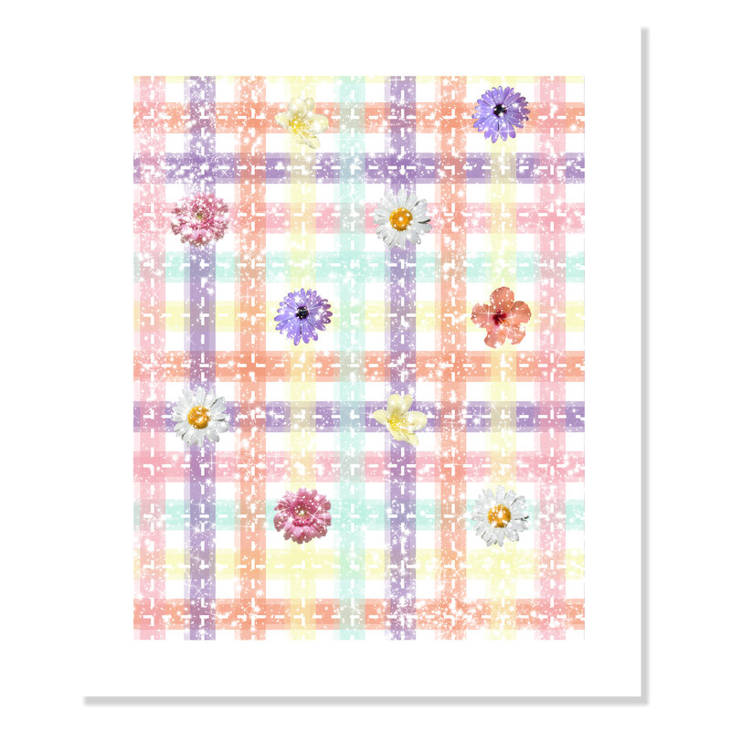 Impression sur papier à carreaux unique avec fleurs, H 24 po x l 20 po x P 1 po, Papier