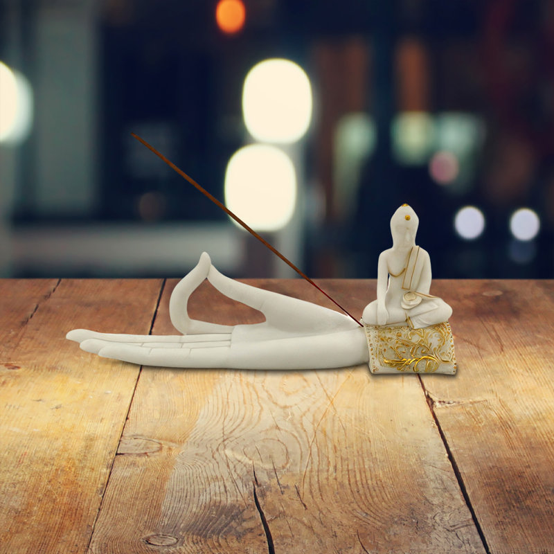 Brûleur d'encens 9,5 "blanc Buddha