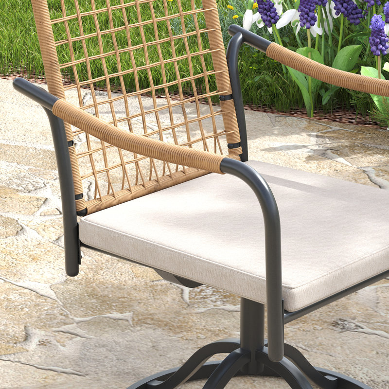 8-person Round Outdoor Patio Dining Set With Swivel Rattan Armchair, Black