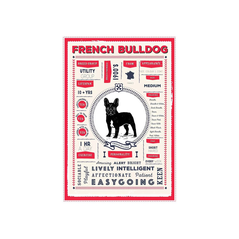 «French Bulldog Infographie Red» par PaperPaintPixels, impression sur toile tendue, H 18 po x l 12 po x 1,5 po