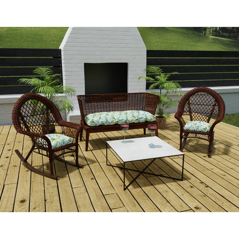 Outdoor Wicker Cushion Set for Bench and 2 Seats, Seneca Caribbean