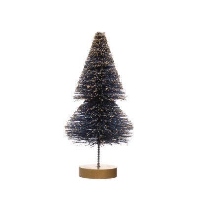 Arbre haut en forme de bouteille en sisal avec paillettes dorées et base en bois