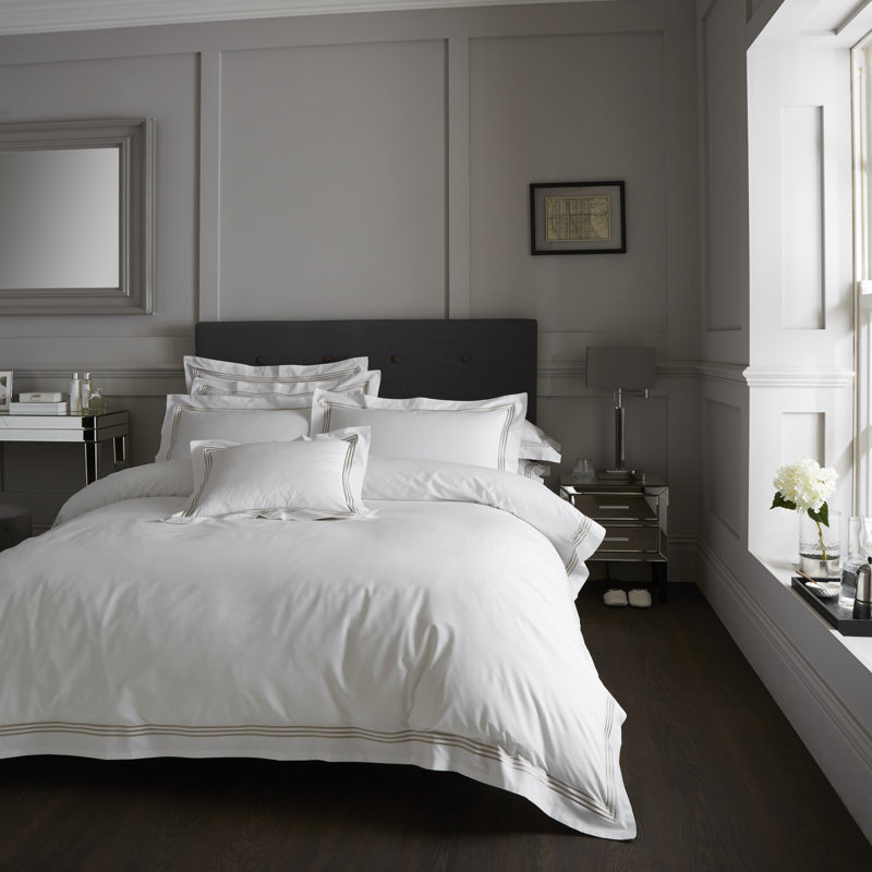 Cotton Blend Bedding with Pillowcases Included, Single Duvet Cover + 1 Standard Pillowcase, White/Latte
