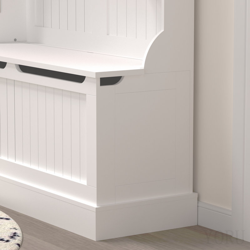 Banc d'entrée avec portemanteau, arbre d'entrée avec banc de rangement pour chaussures, rangement pour hall d'entrée avec 5 crochets, blanc