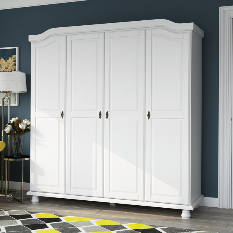 Armoire penderie 100% bois massif 4 portes Kyle, Blanc
