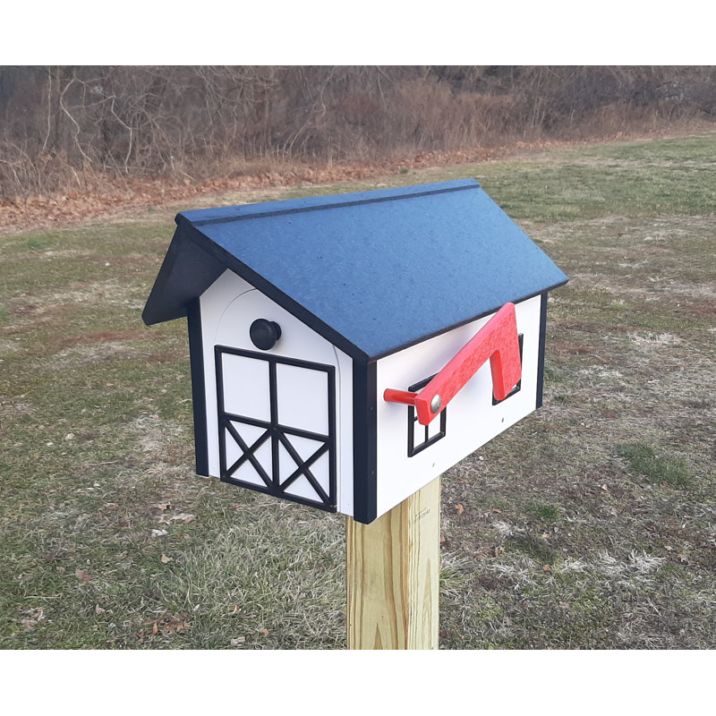 Amish Mailbox, Handmade, Barn Style Mailbox, Black/White/Black
